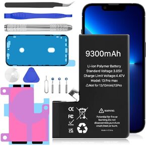 9300mAh Replacement Battery for iPhone 13 Pro, Upgrade Extra High Capacity Replacement Battery for iPhone 13 Pro（A2643 A2484 A2641 A2644 A2645） with Pro Replacement Tool Kit