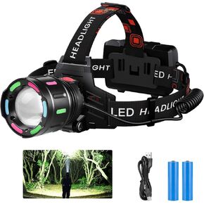 LED Rechargeable Headlamp, 90°Angle Head Lights for Forehead, Adjustable Focus LED Headlamp, 990000 Lumens Super Bright LED Head Lamp with 4 Modes, Waterproof LED Headlamp for Camping, Hiking,Climbing