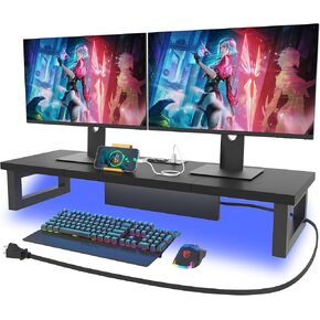 WESTREE Dual Monitor Stand Riser with Power Outlet, Computer Monitor Stand Riser for 1~2 Monitors, Multi-Purpose Desktop Organizer Riser for Computer,Laptop,Printer,TV