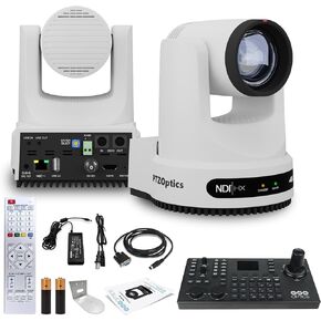 PTZOptics Move 4K SDI/HDMI/USB/IP PTZ Camera with 20x Optical Zoom (White) (PT20X-4K-WH-G3) + PTZOptics SuperJoy PTZ Camera Joystick Controller + Universal Wall Mount (White)