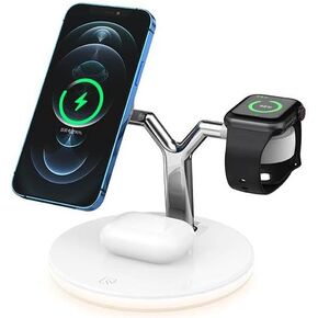 Wireless Charging Stand - Fast Wireless Charger - 3 in 1 Charging Station for Apple AirPods Pro 3 2 Apple Watch Ultra 8 7 SE 6 5 4 iPhone 14Series/13 12 11 Pro Max with Adapter (White)
