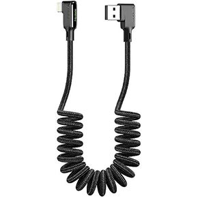Anti Winding Cable, Mcdodo Retractable 90 Degree Coiled Right Angle Design Gaming LED Cord Nylon Braidd Sync Charge USB Data 6FT/1.8M Cable Compatible with New Phone List Below (Black, 6FT/1.8M)