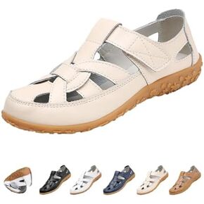 MOYOWEI Women's Woven Closed Toe Leather Sandals,Comfortable Orthopedic Softsole Ankle Strap Boho Gladiator Beach Casual Shoes in Kuwait