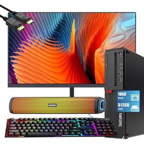 Lenovo ThinkCentre M710s SFF Desktop PC w/ 21.5in FHD Monitor, M710S SFF Computer Core 6th Gen, 16GB RAM, 512GB SSD, RGB Speaker, DP Cord, Windows 10 Pro (Renewed)