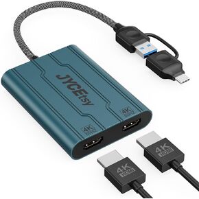 USB C to HDMI Adapter, 4K@60Hz Dual Monitor Adapter DisplayLink (DL 6950), Extend Screen to Multiple Monitor, HDMI Splitter for Windows, MacOS, mac M1 M2 M3 etc, Driver Required