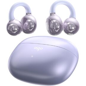 aigo CA05 Open Ear Earbuds Clip on Wireless Bluetooth 5.4 Headphones with Mic for iPhone,Android,Laptop,Enc Noise Reduction,50H Play,Waterproof Comfortable Wireless Earbuds Fit Sports Workout,Purple