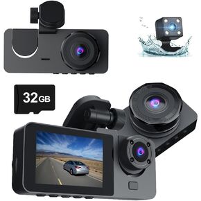 Dash Cam Front and Rear Inside for Cars, 4K Full UHD Car Camera Front Rear with 32GB Card, Car Camera with IR Night Vision, 170°Wide Angle, G-Sensor, 24H Recording, Loop Recording