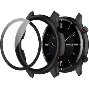 Compatible with Amazfit GTR 2 eSIM Case,FitTurn Replacement All- Around Metal Color TPU Bumper Cover Screen Protector Case Cover for GTR 2,GTR 2 E, GTR 2 eSIM Smartwatch Accessories (Black)