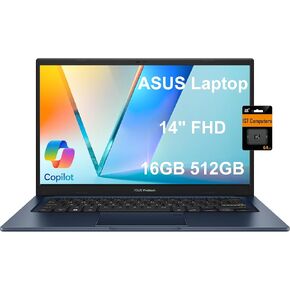 ASUS Vivobook 14 Slim Laptop (14" FHD, 16GB RAM, 512GB SSD, Intel Core i3-1215U (> i5-1235U)) for Student, Business, Education, Numeric Keypad, Fast Charge, Webcam, Win 11 Home S w/AI Copilot, Blue