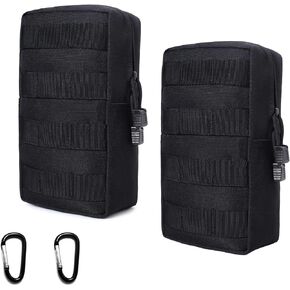 2 Pack Tactical Molle Pouches, Molle Utility Pouch, Small Tactical Bag, Belt Pouch, Compact Water-Resistant EDC Pouch with 2 Carabiners