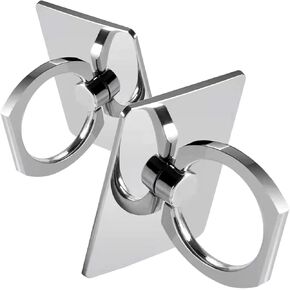 [2 Pack] Square Sparkling Cell Phone Ring Holder Stand,360 Degree Rotation and 180 DegreeAdjustable Finger Ring Kickstand with Polished Metal Phone Grip (Silver)