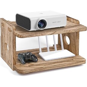 2 Tier Small Mini Projector Shelf/Projector Wall Mount Floating Shelf/Router Shelf/Modem Cable Box Shelf/Projector Rack Holder/Projector Mount by Wood