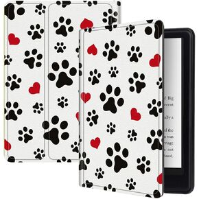 Cute Dog Paw Prints Case for All-New 6.8 inch Kindle Paperwhite 11th Generation 2021, PU Leather Folding Stand Slim Case with Auto Sleep/Wake for Kindle Paperwhite Signature Edition