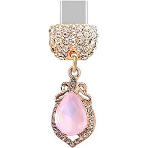 ELISE & FONDA TP453 Type-C USB Charging Port Crystal Anti Dust Plug Little Water-drop Cell Phone Charm for iPhone 15 /Samsung/OnePlus/Xiaomi/oppo Android Phones (Pink)