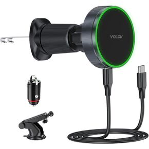 Magnetic Wireless Car Charger,15W Fast Charging,Magsafe Compatible,Automobile Air Vent/Dashboard Phone Holder Mount for iPhone 16/15/14/13,Strong Magnets/Suction,USBC Cable & Adapter Included