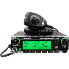 President George FCC AM/FM/SSB CB Radio, CTCSS/DCS, Large 7 Color LCD Display, Weather Channel/Alert, ASC, VOX, Scan Skip, USB Port, NRC, Automatic SWR, PA, SWR and Voltage Protection