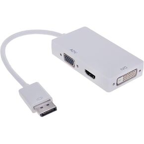 Mini Display Port to VGA + DVI + HDMI-Compatible Converter 1080p Video Adapter for Computer Video Transmission (White)