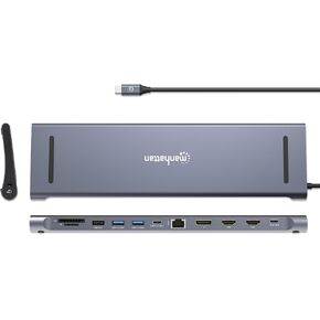 Manhattan USB C Docking Station 2 HDMI, 3 Monitor Docking Station 12 in 1, Triple Display Laptop Docking Station with 5Gbps USB-A/C 3.1, USB 2.0, 100W PD, Ethernet, Audio, SD/TF Card Slot- 190305