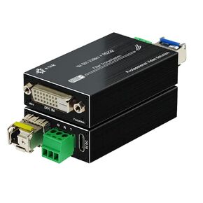 Mini 4K DVI Fiber Extender - DVI to Fiber Converter UHD 4Kx2K DVI Video Optical Transceiver Up to 20km Over Single-Mode Fiber with Backward RS232