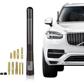 TimNas 1 PC 4.7 Inch Carbon Fiber Polished Finish Short Automotive Antenna AM FM Compatible for Car and Truck Vehicle, American Flag Antenna with Internal Copper Coil (Black)
