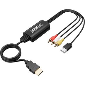 Adoreen RCA to HDMI Converter Cable 6 Ft, 3 RCA Composite CVBS AV to 1080P HDMI Audio Video Adapter with USB Power for PAL/NTSC PC Xbox PS4 TV STB VHS VCR Camera DVD- Unidirectional
