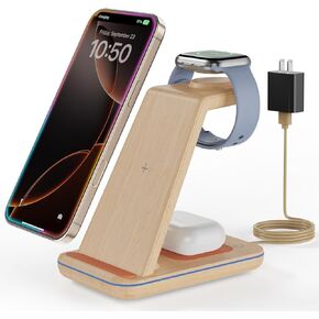 3 in 1 Wireless Charging, Wireless Charger Stand for Multiple Apple Devices, Wireless Charger for iPhone 16 15 14 13 12 11 Pro Max XS XR 8, Apple Watch 9 8 7 6 SE 5 4 3 2, AirPods 3/2/Pro
