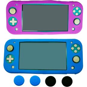 2PCS Protective Case Compatible with Nintendo Switch Lite, Silicone Protective Cover for Nintendo Switch Lite Console with 4PCS Thumb Grips(Blue+Purple)