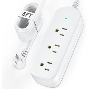 Surge Protector Power Strip,1875W/15A,5Ft Extension Cord with 3 Outlets,Waterproof Class 6 Heavy Duty Extension Cord for Indoor Outdoor,UL FCC IPX6 Listed (White, 5FT)