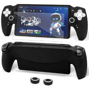 Geekria Protective Set Compatible with PlayStation Portal Remote Player, Soft Silicone Cover & Tempered Film, Including Non-Slip Rocker Cover, PS5 Portal Remote Player Accessories Kit (Black)