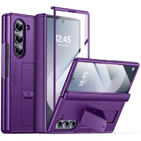 for Samsung Galaxy Z Fold 6 Case & Stand, [Hinge Protection & Built-in Tempered Screen Protector] Full Body Heavy Duty Shockproof Slim Wireless Charging Case for Galaxy Z Fold 6 (Blue)