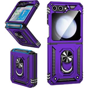 ONOLA for Samsung Galaxy Z Flip 5 Case with Hinge Protection and 360°Rotate Ring Magnetic Kickstand, for Samsung Z Flip 5 Phone Case for Samsung Galaxy Z Flip 5 5G (Purple)