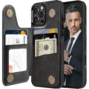 LOHASIC Wallet Case for iPhone 16 Pro Max, 5 Card Holder, Safe RFID Blocking, Vintage PU Leather ProMax Phone Cover to Men Women, Kickstand Flip Folio Portfolio, 6.9 Inch - Black