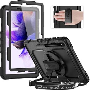 timecity Case for Samsung Galaxy Tab S8 Plus/ S7 FE 5G Case 12.4'' with Screen Protector & 360° Swivel Kickstand & Hand Shoulder Strap Case for Galaxy Tab S7 FE/ S8 Plus/ S7 Plus 12.4 inch -Black