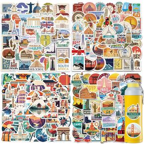 Bellsche 200Pcs World Travel Stickers, Travel Map Stickers Famous City Landmark Stickers Pack for Suitcase Luggage Water Bottle Laptop Car Scrapbooking