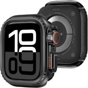 2 in 1 Metal Case Compatible with Apple Watch Series 10 46mm, Rugged Shockproof Metal Bumper Case with Back Cover for iWatch 46mm (Black)