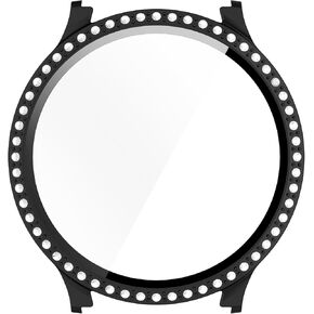 LOKEKE Compatible with Samsung Galaxy Watch 7 40mm Full Coverage PC Protective Case Cover Tempered Glass Screen Protector(Black)