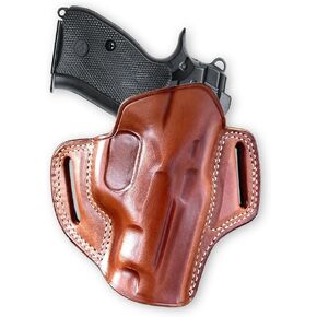 Premium The Ultimate Leather OWB Pancake Holster Open Top Fits CZ 75D PCR Compact 9mm 3.75" Barrel, Right Hand Draw, Brown Color #1308#
