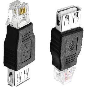 RJ11 to USB Telephone Line Adapter RJ11 6P4C Male to USB Female Modem Converter 4Pin RJ11 to USB Telephone Interface Test Connector, Used for Telephone Communication Fax Machine Modem, 2