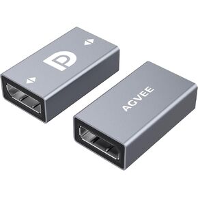 AGVEE 2 Pack Displayport Coupler Adapter, Alloy Shell 8K HDR Displayport (DP) 1.4 Female to Female Extender Extension Connetor Converter, Backward Compatible with 1.3 1.2 1.1, Gray