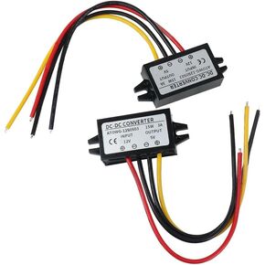12/24V to 5V 5A 25W DC-DC Step Down Converter 2Pcs, Power Supply Adapter Compatible with Solar Panel, Waterproof Voltage Regulator Car Charging Transformation