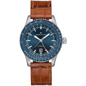 Hamilton Watch Khaki Aviation Converter Auto | Swiss Made | 42mm Stainless Steel Case | Blue Dial Analog Watch | Brown Leather Strap (Model: H76645540)