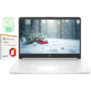 HP 14 "كمبيوتر كمبيوتر محمول للأعمال ، تخزين ذاكرة الوصول العشوائي بسعة 16 جيجا بايت (64 جيجا بايت EMMC+256 جيجابايت لمجموعة محطة الإرساء) ، Intel Quad-Core N4120 ، جهاز كمبيوتر محمول Windows 11 S مع Microsoft Office 365 ، بالإضافة إلى سماعات أذن ، أبيض ،