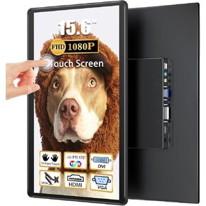 15.6" Touchscreen Monitor, HDMI+VGA+DVI FHD 1920x1080 IPS HDR 100% sRGB 60Hz 10-Point Touch Display with Speakers and VESA for Laptop/Mini PC/PC Stick/TV Box/Game Consoles