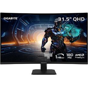 GIGABYTE - GS32QCA - Advanced Version - 31.5" VA Curved Gaming Monitor - QHD 2560x1440-180Hz - 1ms MPRT - AMD FreeSync - HDMI, DP - Black