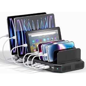 Alxum 60W 10 Port USB Charging Station Multiple Charger Station, USB Organizer Stand for iPad, iPhone Xs Max, X, 8 Plus, Samsung Galaxy, Google Pixel, LG stylo, Black (60W)