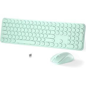 Wireless Keyboard and Mouse Set – MPTOG Full-Sized 110Pcs Slim Round Key Design, Quiet Typing, Adjustable DPI Ergonomic Mouse, Wireless Combo for PC, Mac, Laptop, Tablets(Mint Green)