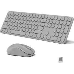Wireless Keyboard and Mouse Combo, 110 Round Quiet Keys, Adjustable Optical Mouse, Share 1xUSB Receiver, Power Switch, for Windows Mac(Gray)