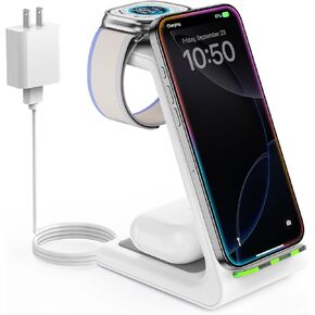Wireless Charging Station for Apple, 3 in 1 Wireless Charger Stand Dock Watch and Phone Charger Station for iPhone 16 15-12 Pro Max SE XS X, Apple Watch 10/9/8/7/SE/6/5/4/3/2, Air Pods Pro/3/2