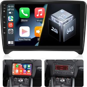 EKAT Android Car Radio for Audi TT 2008-2014 with Wireless Carplay & Android Auto - 9 Inch Touchscreen Radio with Equalizer, WiFi, GPS, SWC, Mirror Link + AHD Backup Camera, 2+64G