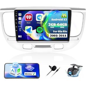 2G+64G Car Radio for Kia Rio 2005-2011 with Wireless Carplay Android Auto,9" Touchscreen Android 13 Kia Rio Car Stereo with Mirror Link WiFi/GPS Navigation Bluetooth FM/RDS SWC+AHD Rear Camera